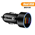 Dual USB Charger Cigarette Lighter Socket with LED Display QC3.0 for Universal Use