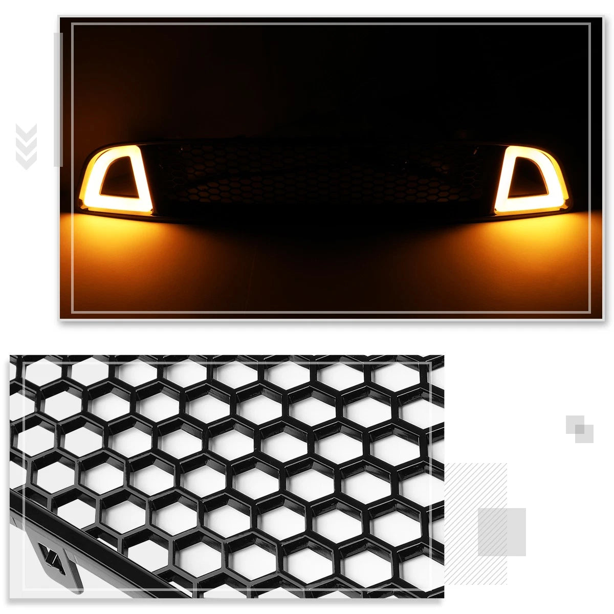 Honeycomb Front Upper Bumper Grille w/Triangle LED DRL for Ford Mustang (2018–2020)