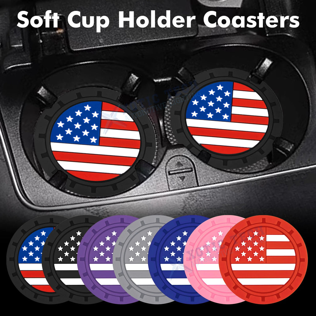 Colored American Flag Car Cup Holder Coaster Insert for 4 Packs (—)