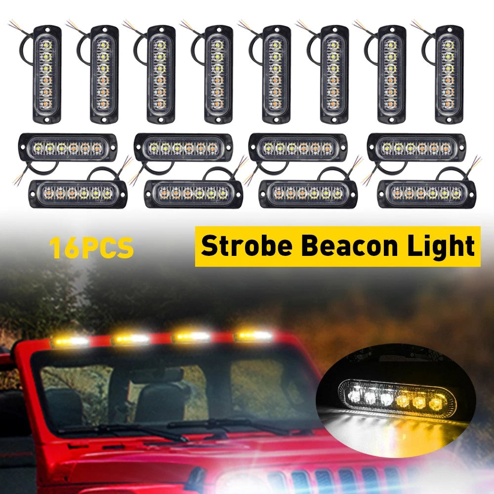16X LED Amber & White Emergency Tow Truck Side Marker Light Bar