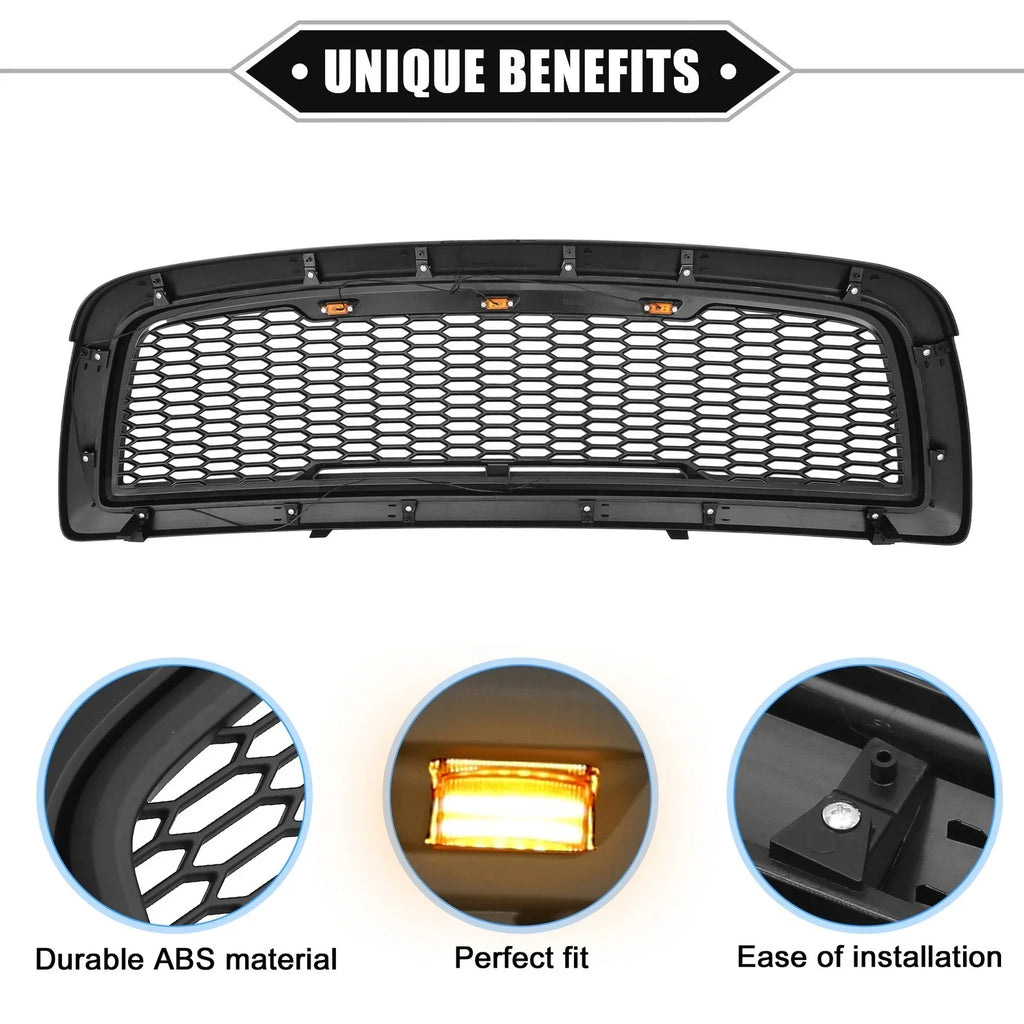 Front Grille Assembly with LED Lights for Dodge Ram 3500 (2010) Matte Black