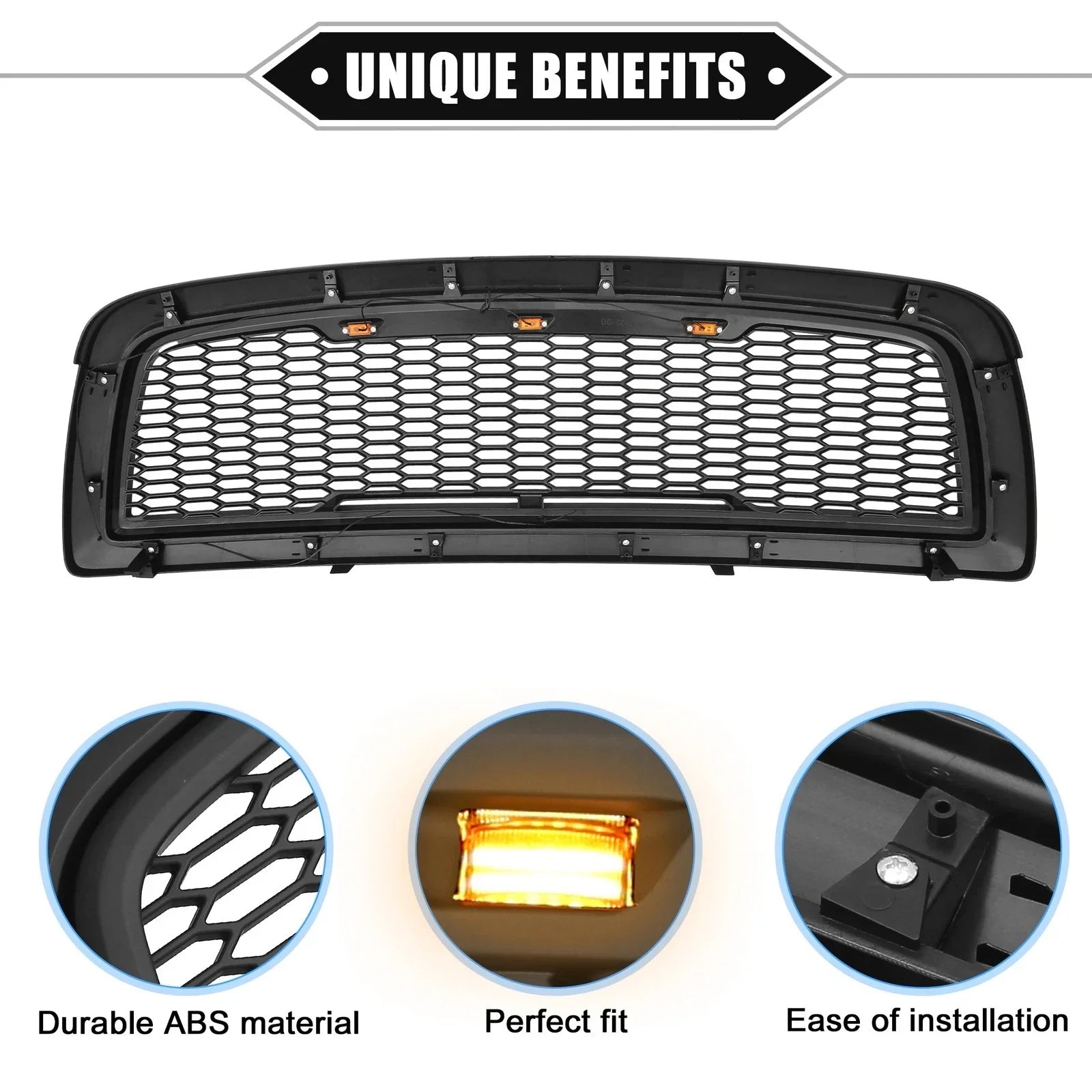 Front Grille Assembly with LED Lights for Dodge Ram 3500 (2010) Matte Black