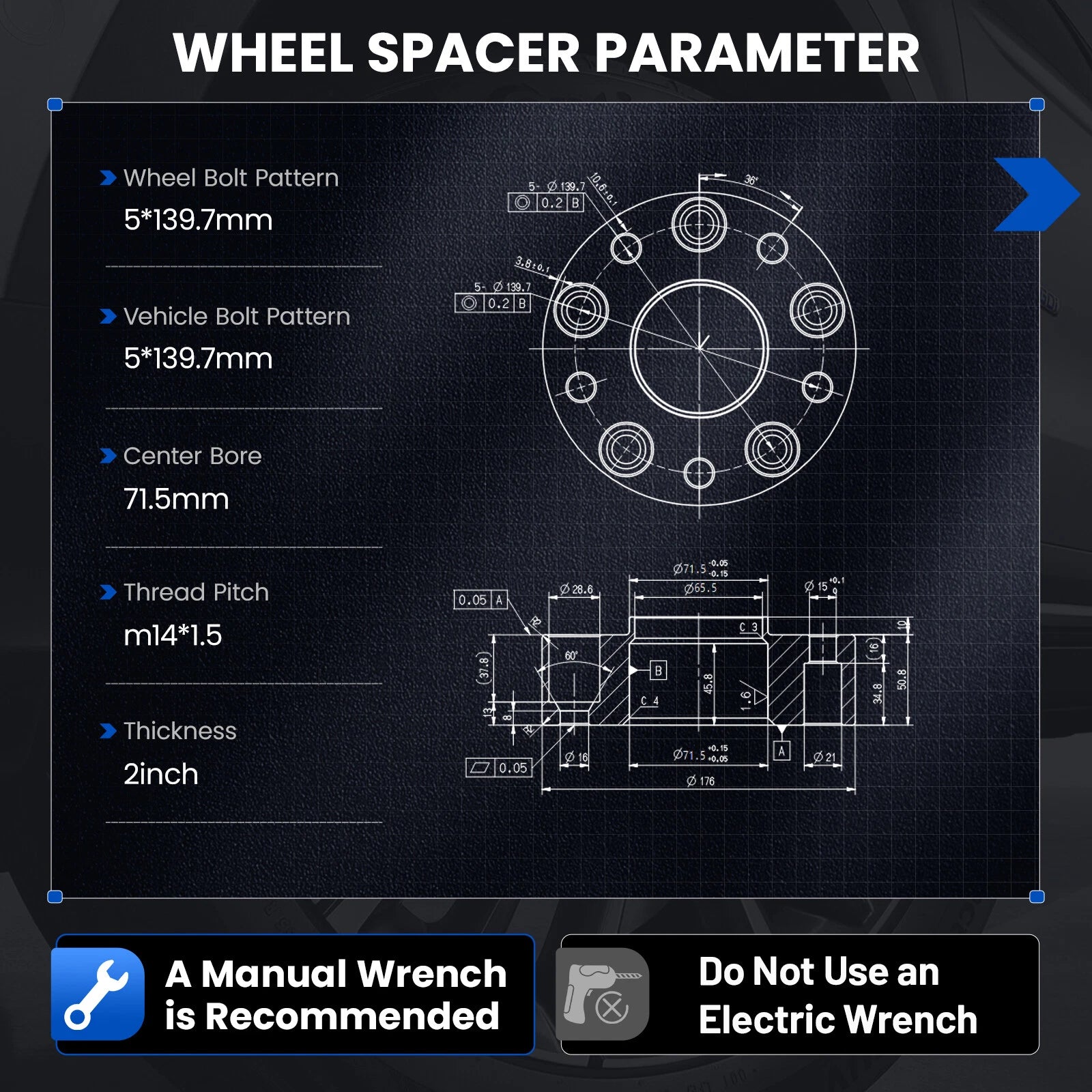 Set of 4 Wheel Spacers  2" Hubcentric 5x139.7mm