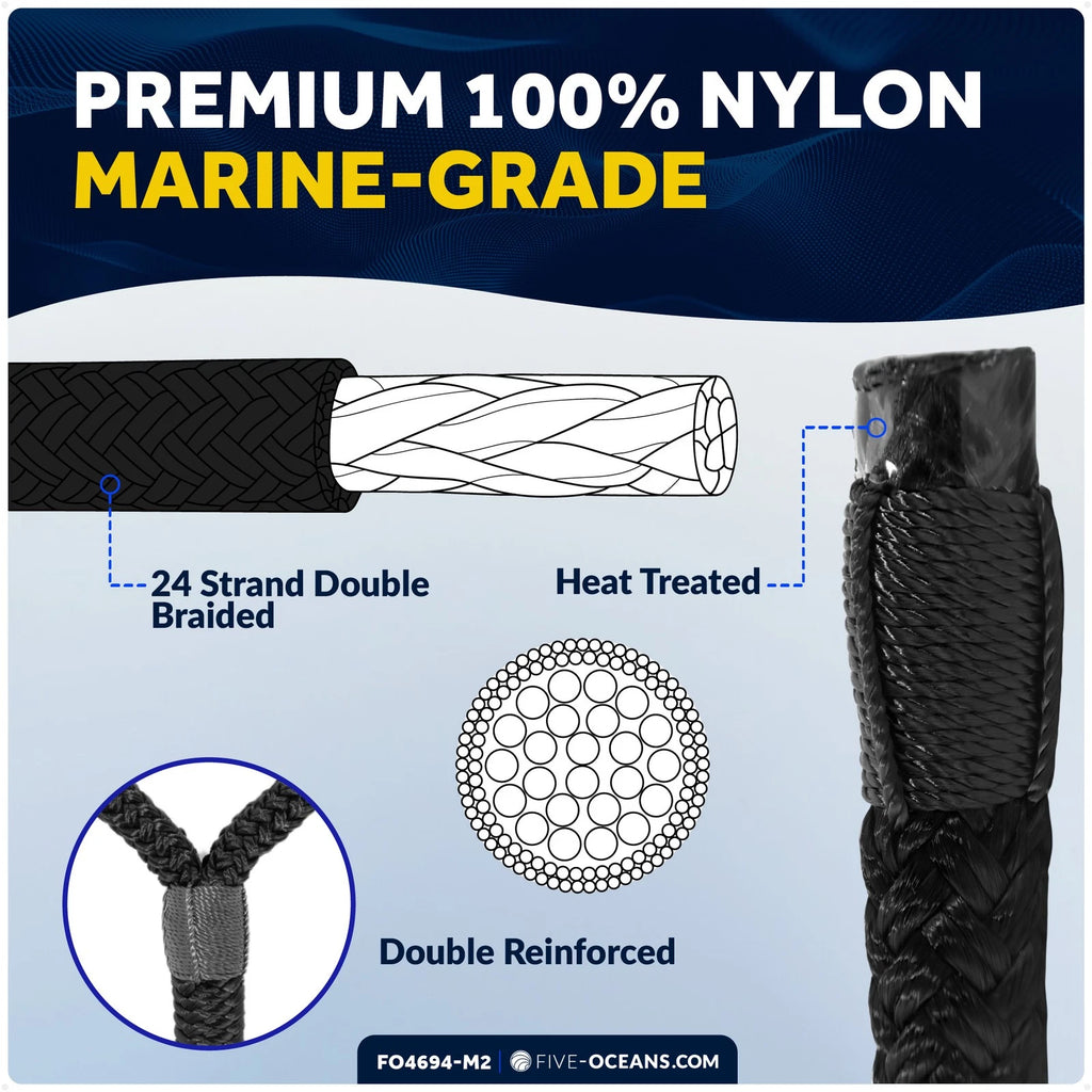 Set of 8 Boat Dock Lines 3/8" x 15' with 12" Eyelet Black Nylon