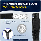Set of 8 Boat Dock Lines 3/8" x 15' with 12" Eyelet Black Nylon