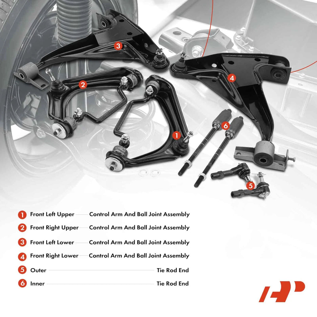 Set of 8 Front Control Arm Ball Joints and Tie Rods for Ford Explorer (2002–2010)