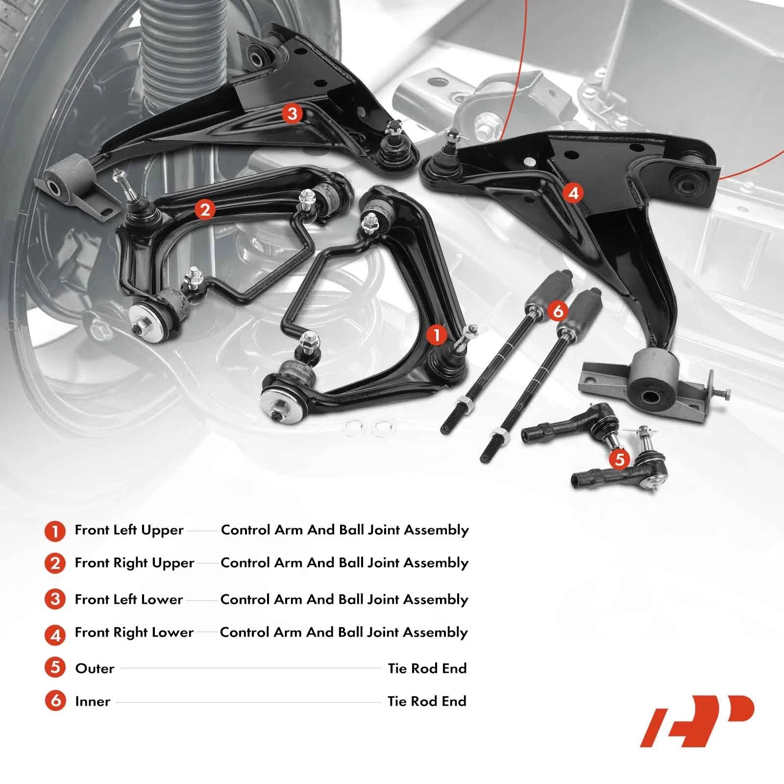 Set of 8 Front Control Arm Ball Joints and Tie Rods for Ford Explorer (2002–2010)