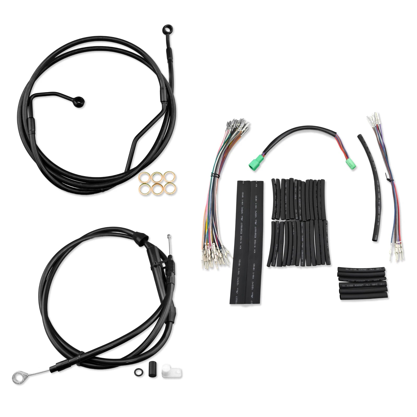 12" Black Extended Stainless Cable & Brake Line Kit for Harley Touring (2008–2013)
