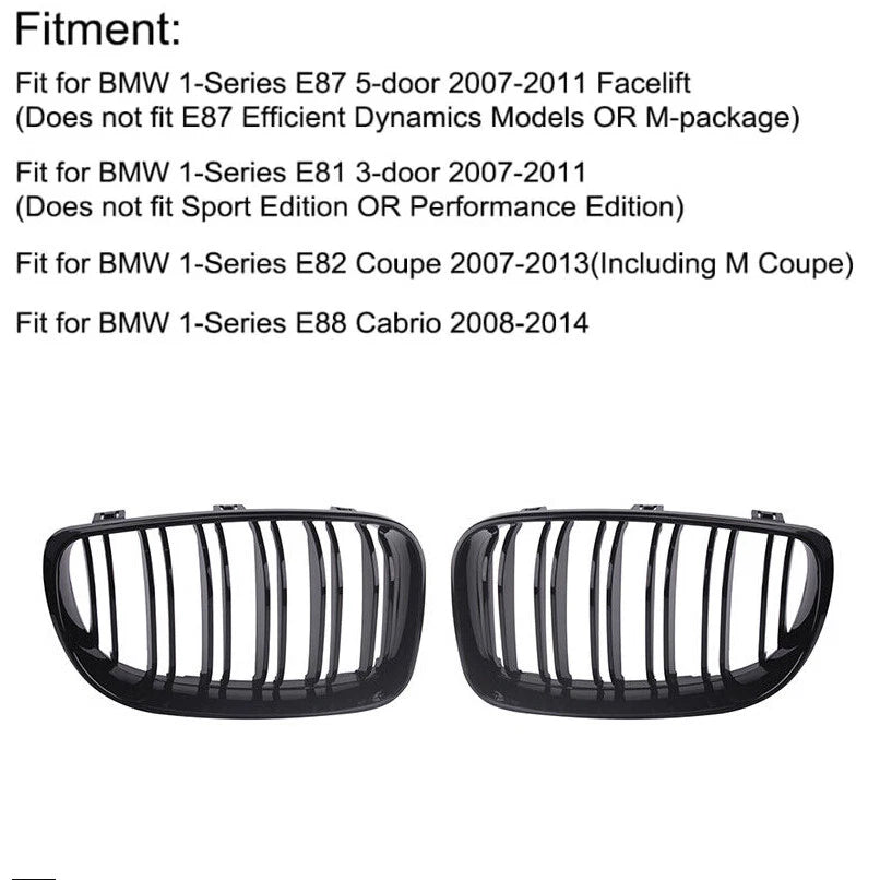 Pair Front Bumper Grille for BMW 1 Series E81 E82 E87 E88 (2007–2013) Black