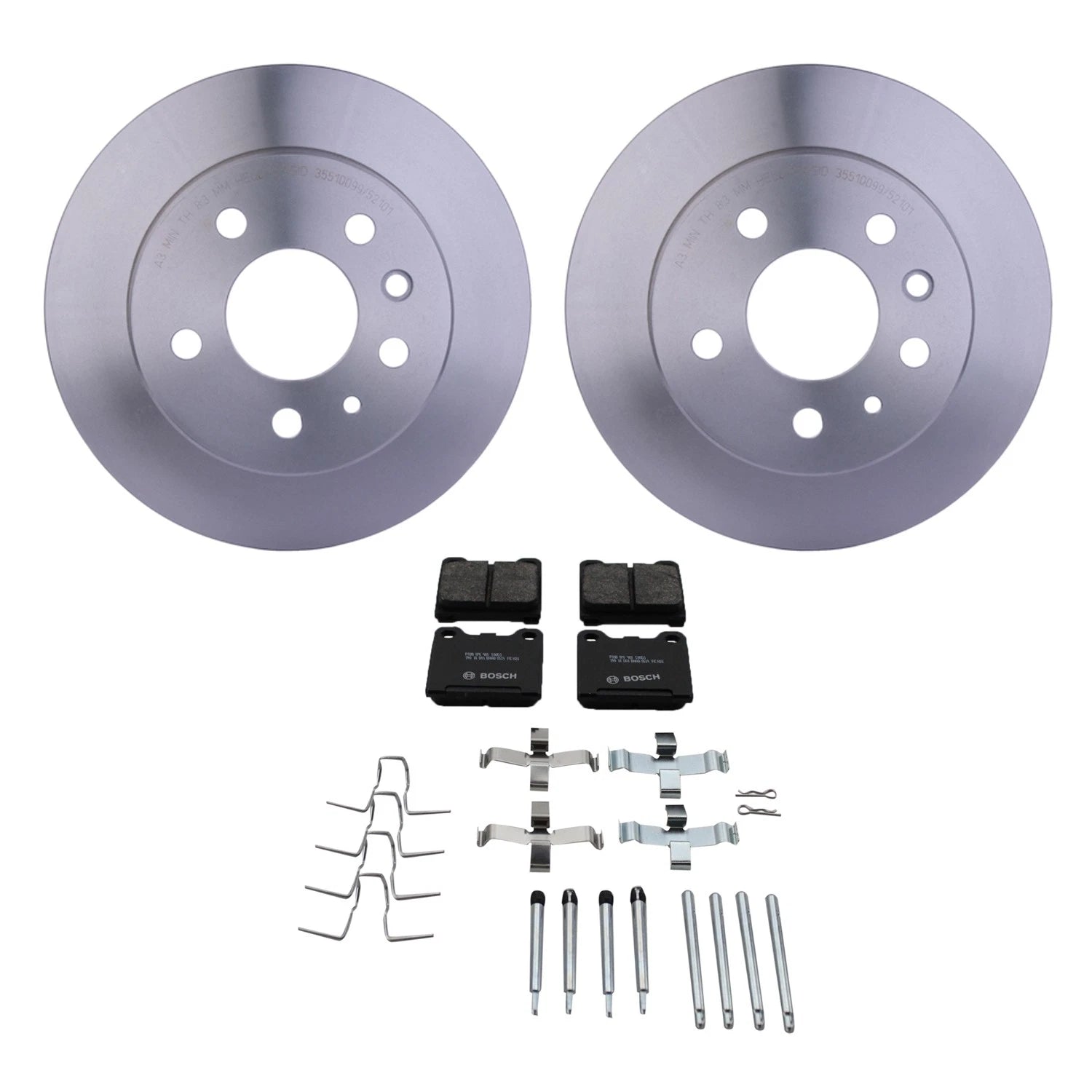 Hella Rear Rotor & Bosch QuietCast Ceramic Brake Pad Kit for W126 300SEL 560SEL (1981–1991)