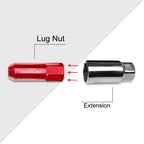 Set of 20 M12X1.5 Red JDM Open-End Acorn Hex Wheel Lug Nuts + Extension 21mmx60mm