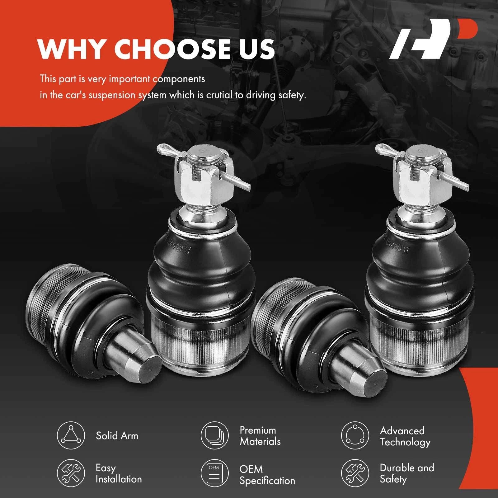 Set of 4 Front Upper & Lower Ball Joints for Ford E-150 E-250 (1997-2014)