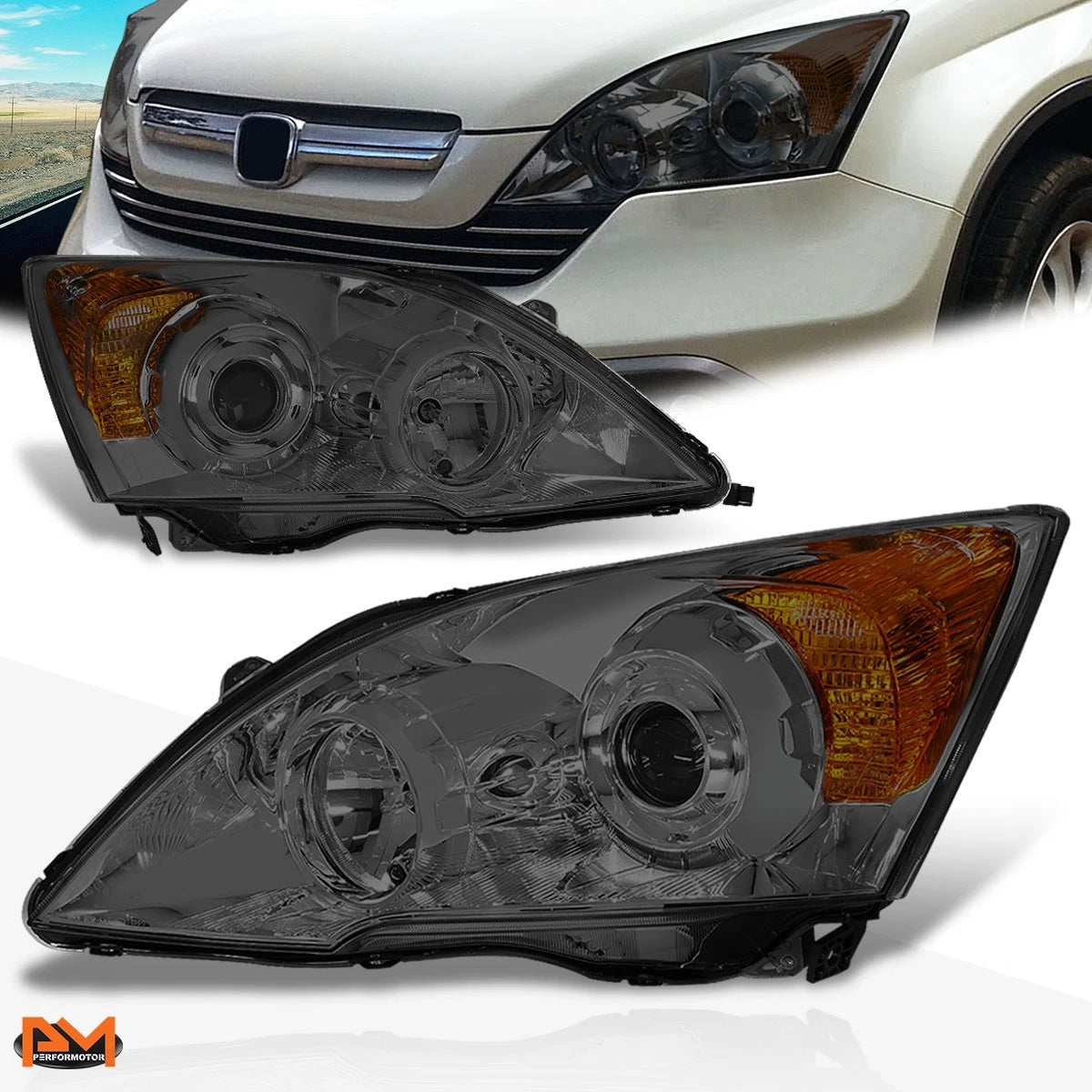 Projector Headlight for Honda CR-V (2007–2011) Smoked Lens Amber Corner