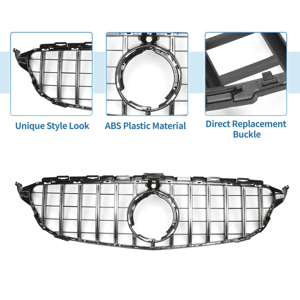 Front Upper Bumper Grille for Mercedes-Benz C180 (Chrome, Silver, Black)