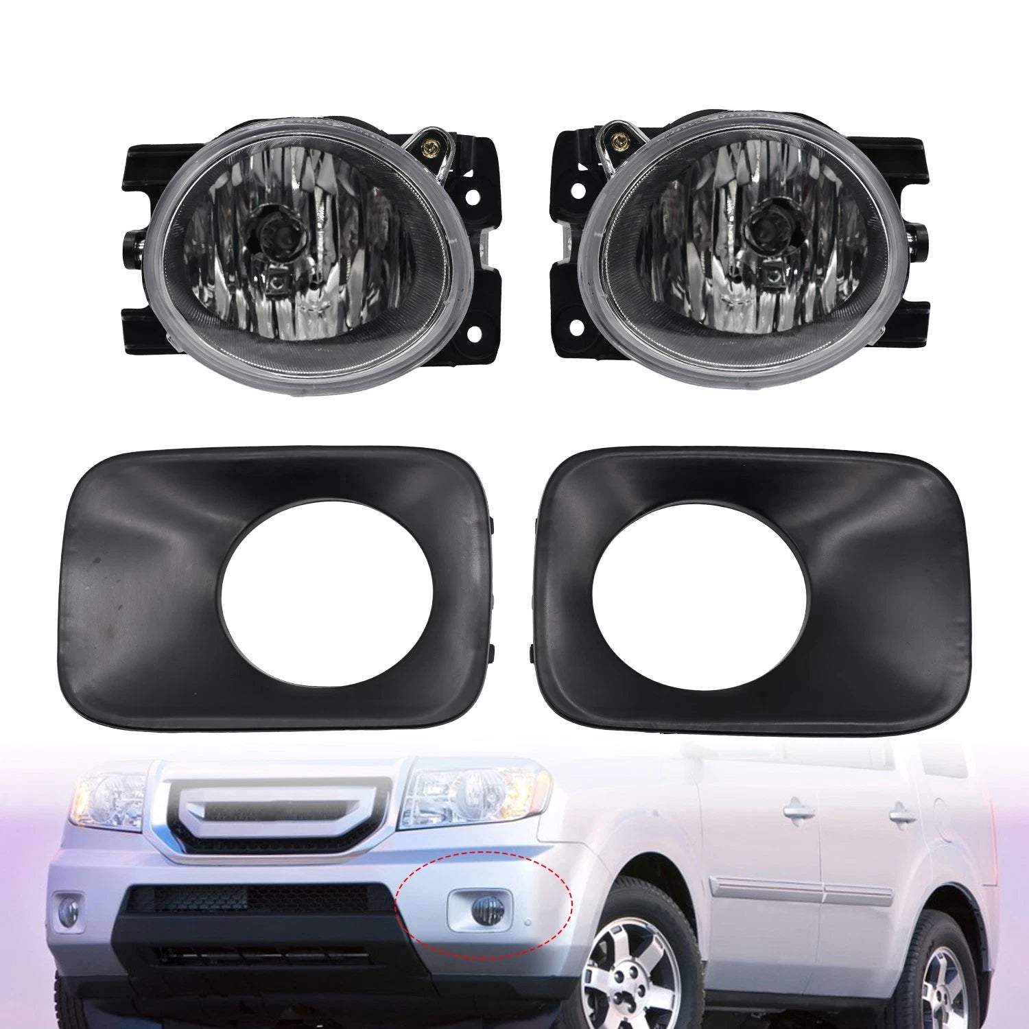 2X Fog Lights w/Fog Lamp Trim for Honda Pilot (2009–2011) 71107-SZA-A00ZZ