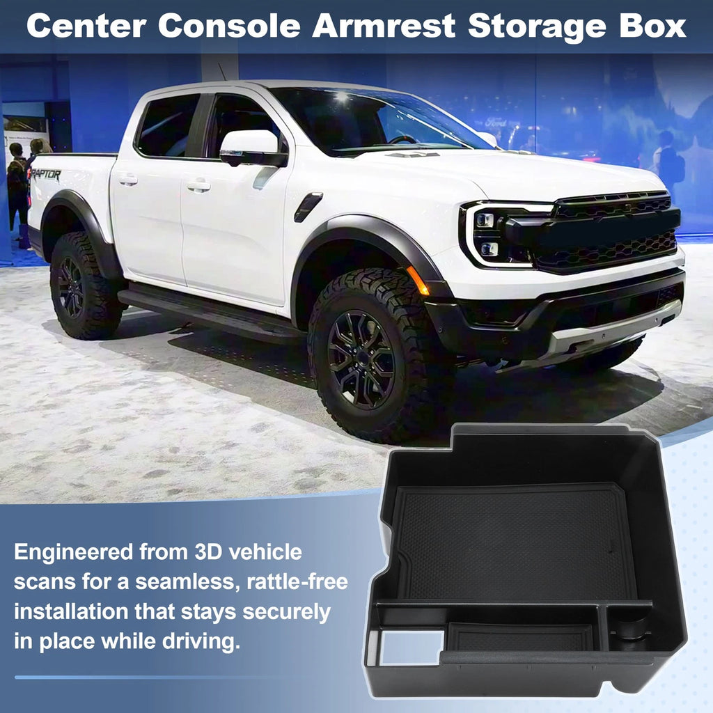 Center Armrest Storage Box Organizer Tray for Ford Ranger (2024–2025)