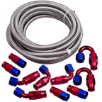 AN-8 Stainless Steel PTFE Braided Oil Fuel Line 20 Feet + AN8 Swivel Connector