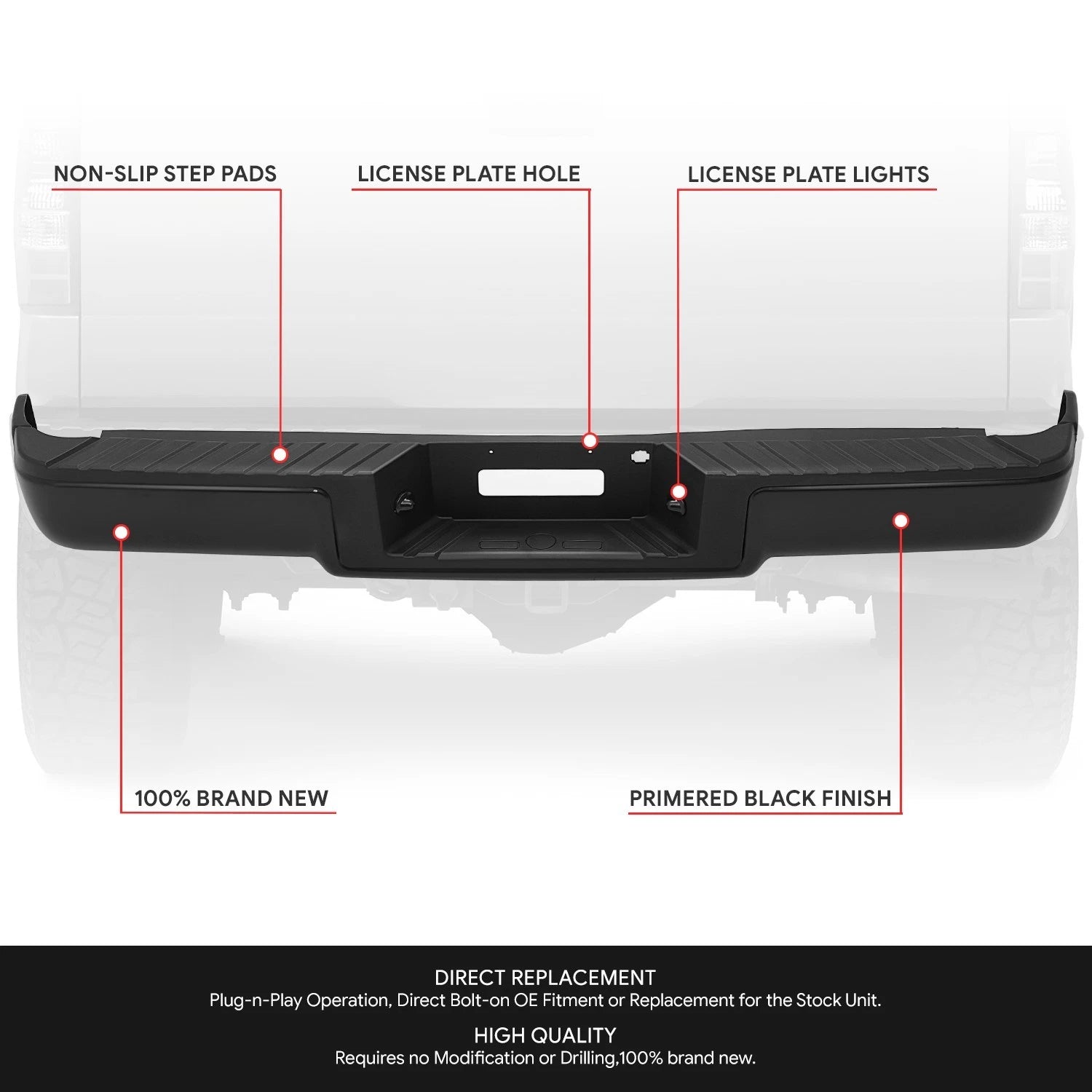 Rear Step Bumper Assembly for Ford F-150 Fleetside (2004–2006) Black