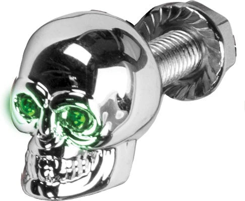 Lighted Skull License Plate Screw Green for V-Twin Motorcycles