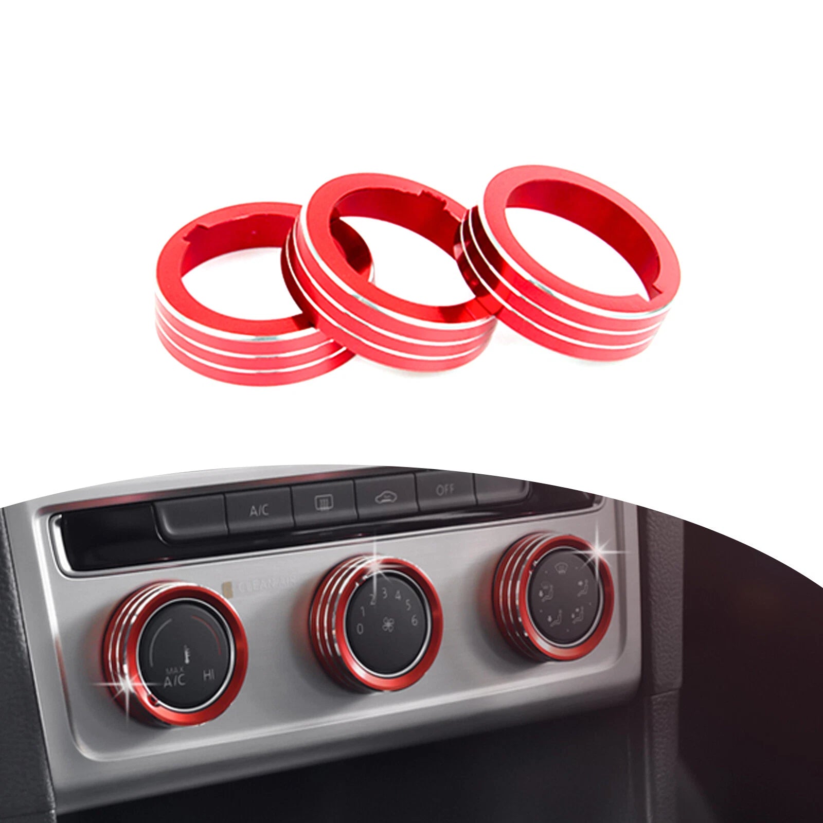 Red AC Climate Control Knob Covers Ring for Volkswagen Golf GTI MK7 (2015–2020)