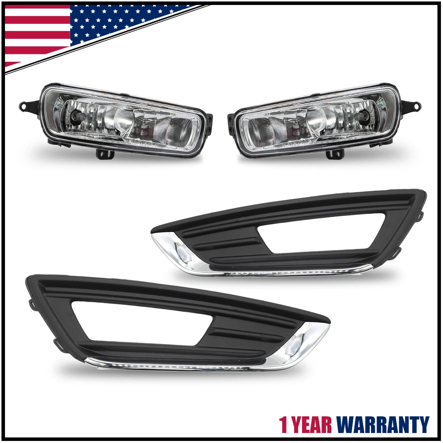 Set of 2 Bumper Fog Lights for Ford Focus (2015–2018) - Left & Right with Bezel