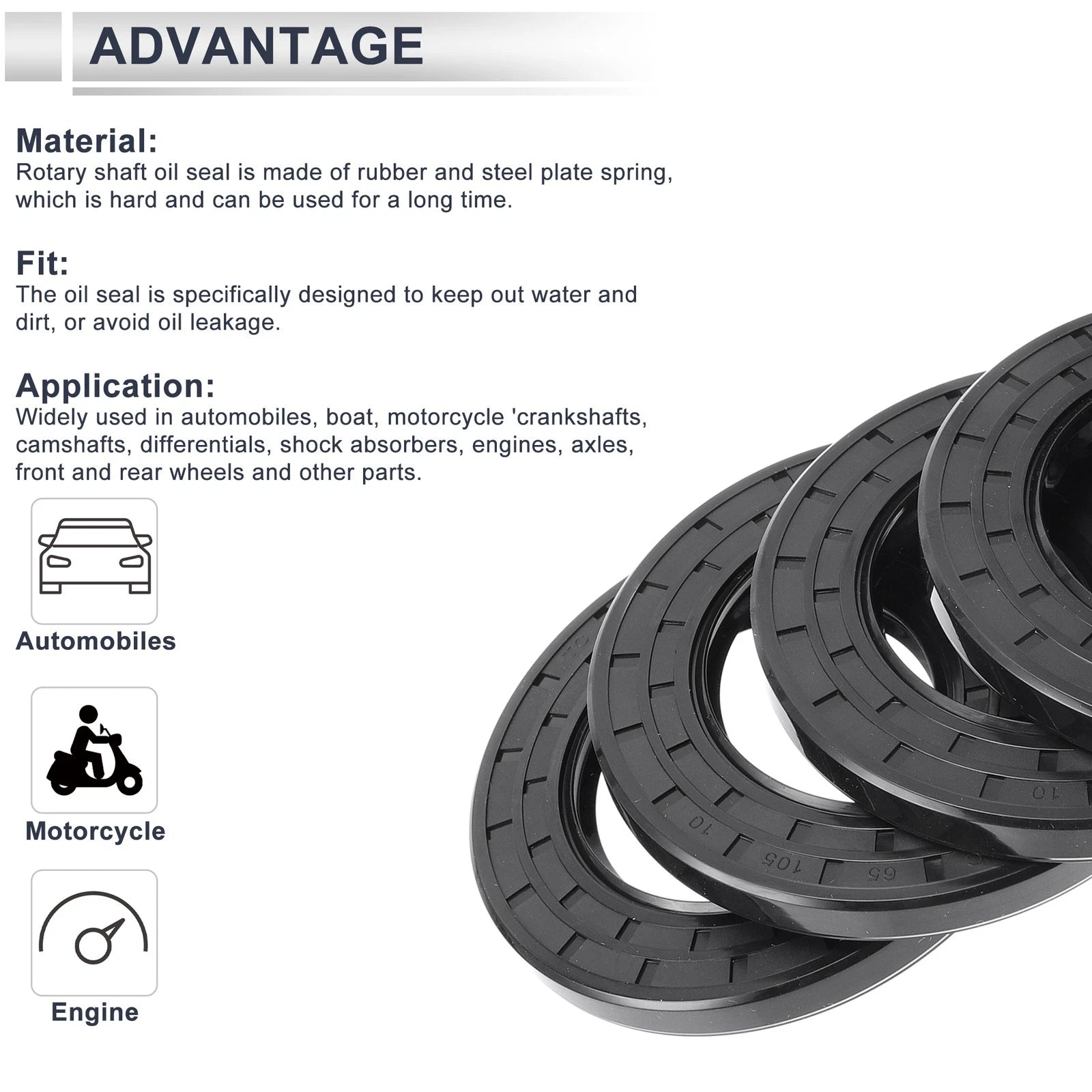 Set of 5 Oil Seal Rotary Shaft Seal Nitrile Rubber 65x105x10mm