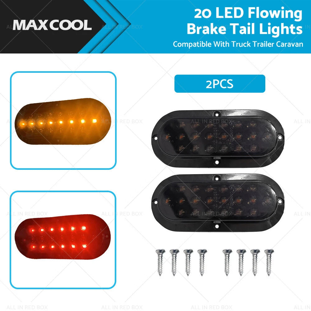 2X LED Rear Stop Brake Flowing Tail Lights for Truck Trailer Caravan