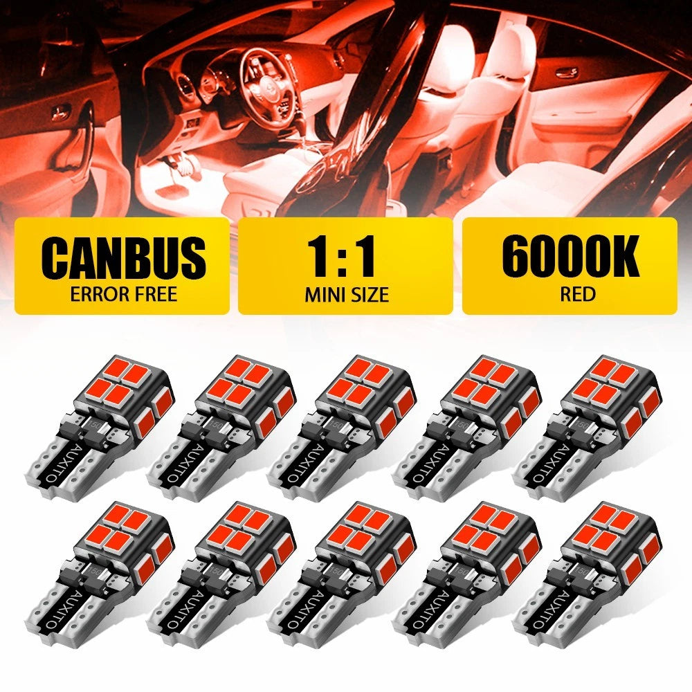 10X T10 LED Map License Parking Door Light Bulbs for AUXITO (194, 168, 2825)