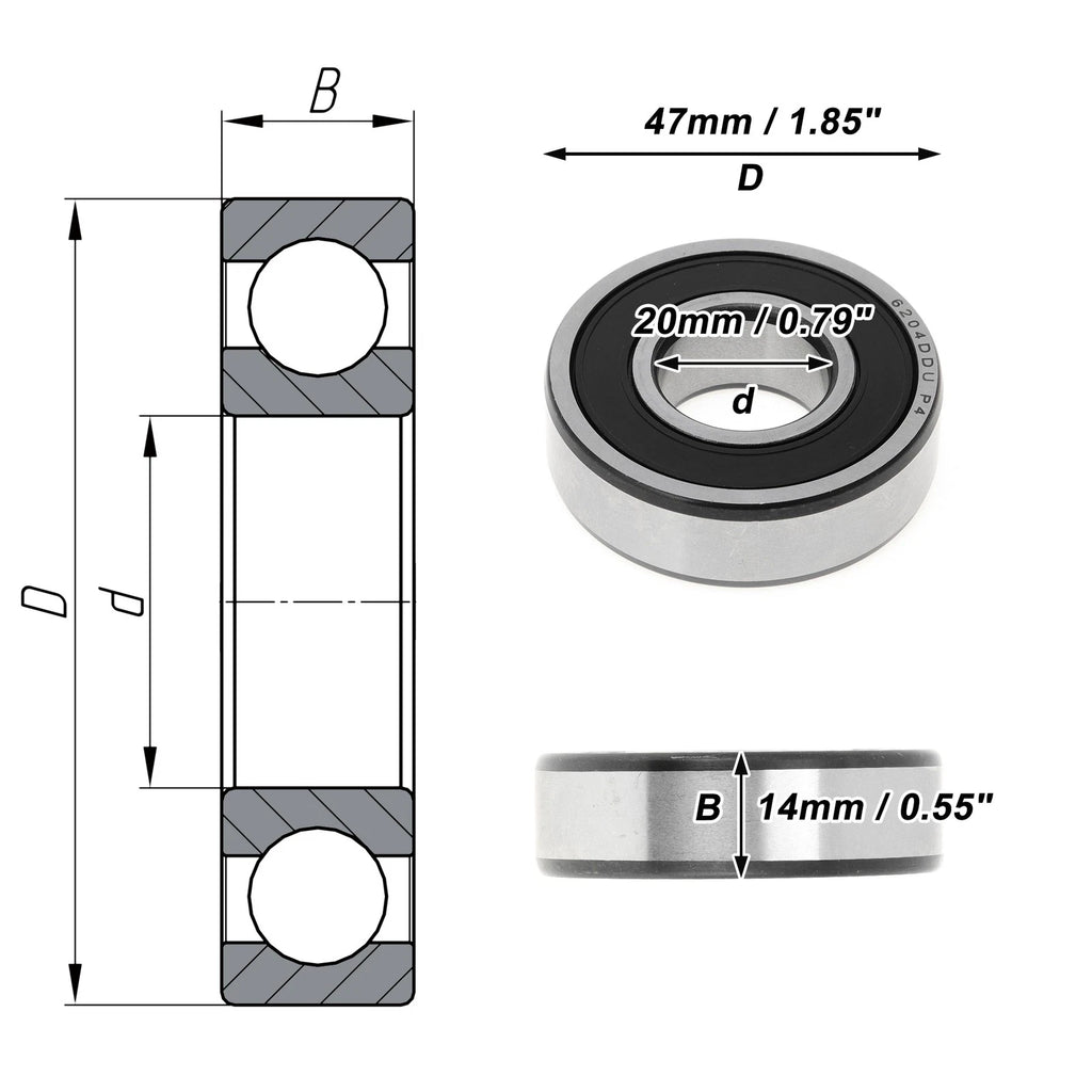 6204DDU Deep Groove Ball Bearing for Scooter Skateboard Wheel (P4)