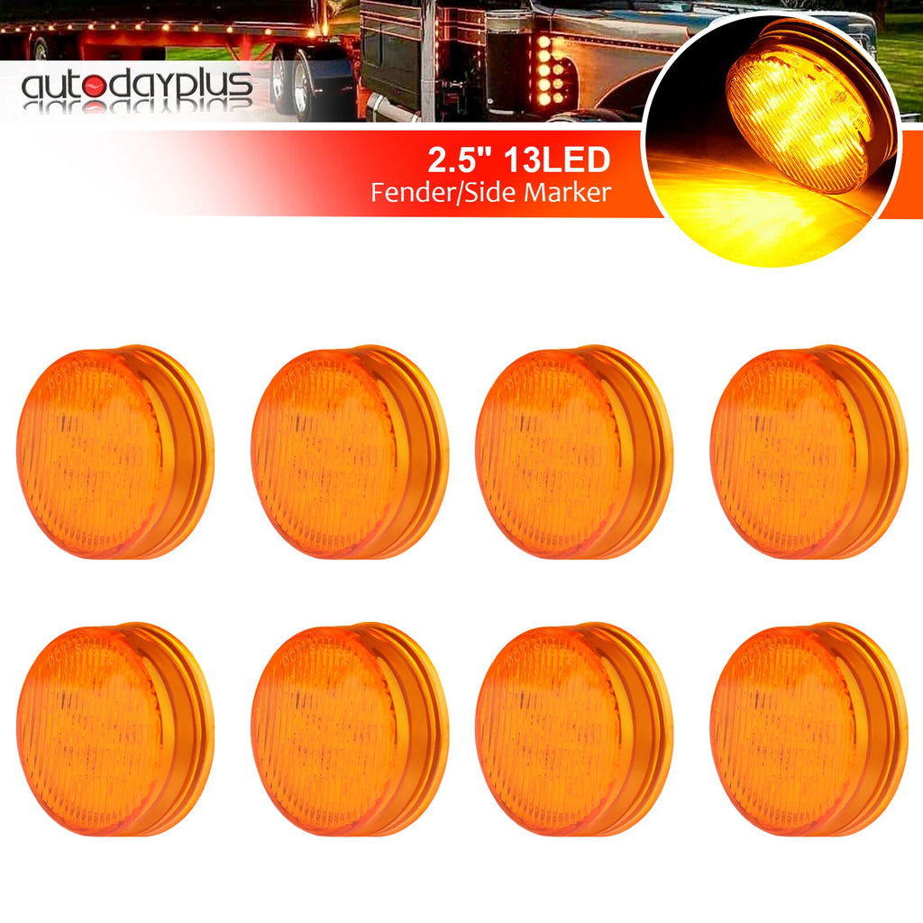 Set of 8 Amber 2.5" Round Side Marker Clearance Lights for Truck Trailer