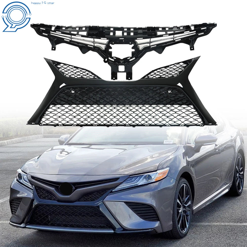 2pc Front Upper & Lower Bumper Grilles for Toyota Camry SE XSE (2018–2020)