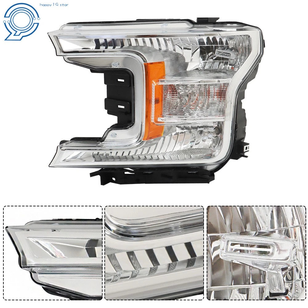LH Halogen Headlight Assembly for Ford F150 (2018–2020) Clear Lens Chrome