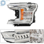 LH Halogen Headlight Assembly for Ford F150 (2018–2020) Clear Lens Chrome