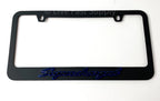 Matte Black Premium License Plate Frame w Blue Outline for Universal Vehicles