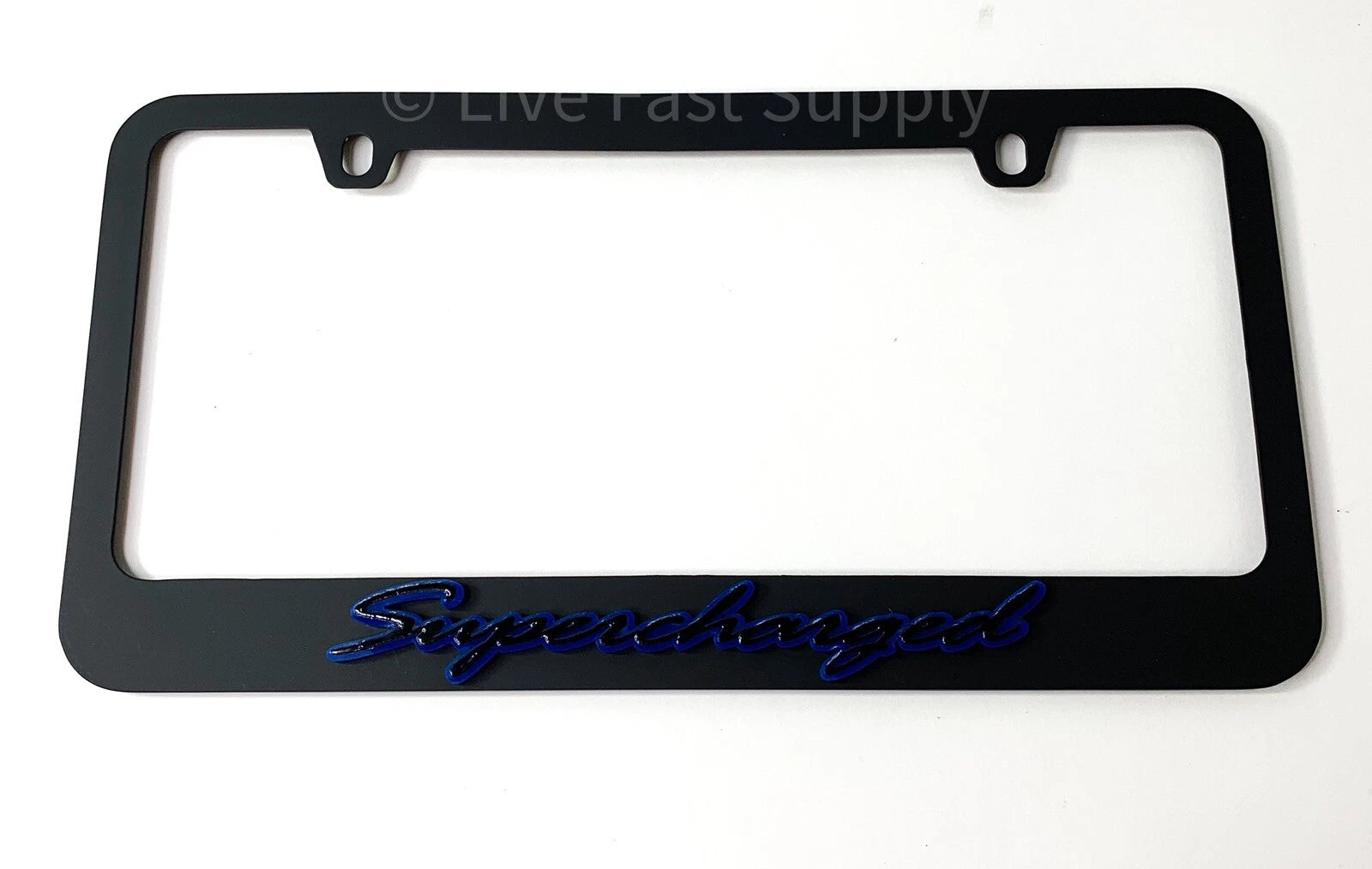 Matte Black Premium License Plate Frame w Blue Outline for Universal Vehicles