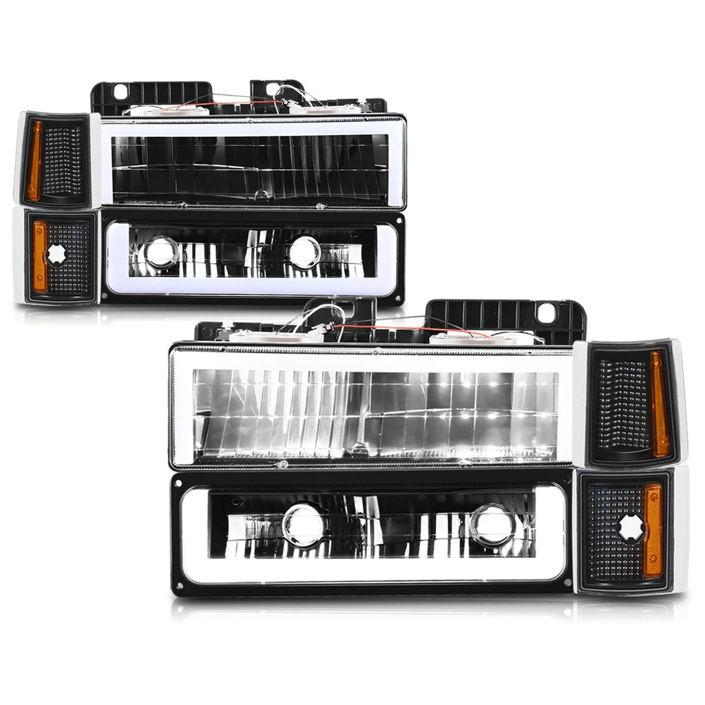 LED DRL Headlights for GMC C/K Pickup Suburban Yukon (1994–2000) Black/Amber