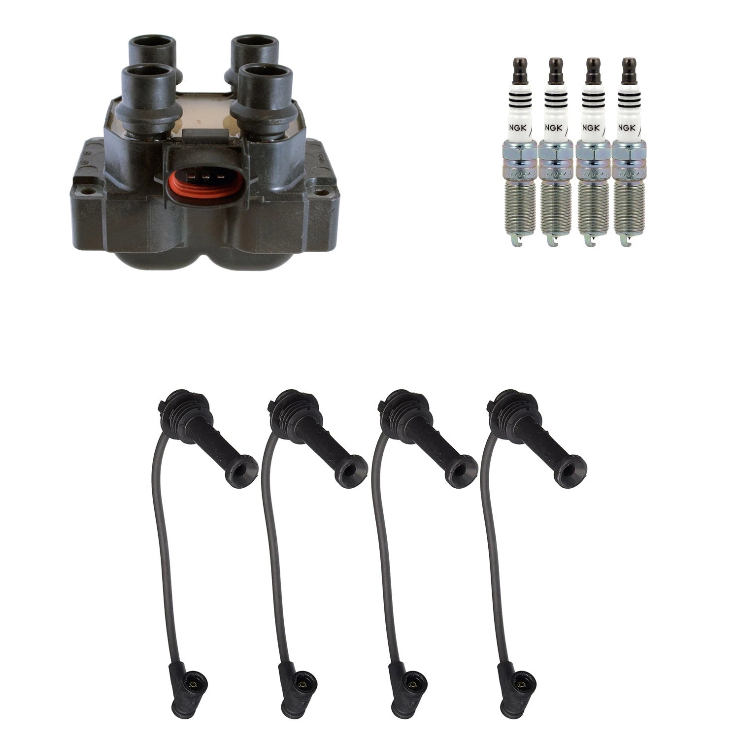 Set of 4 Denso Ignition Coil Wires & NGK Iridium Spark Plugs for Contour Escort (1995–2000)