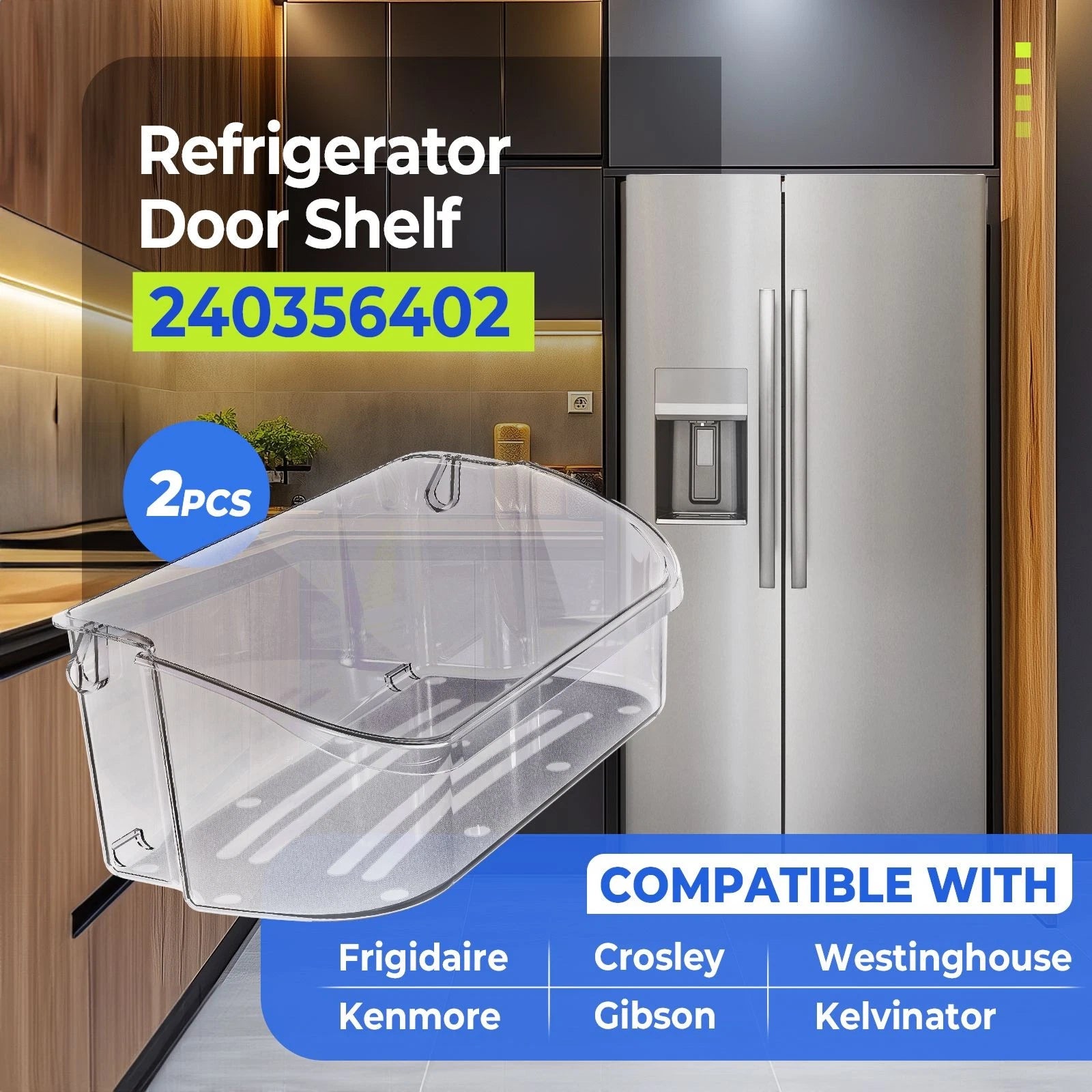2 Pack Door Bin Shelf for Frigidaire 240356402 AP2549958 (Refrigerator)