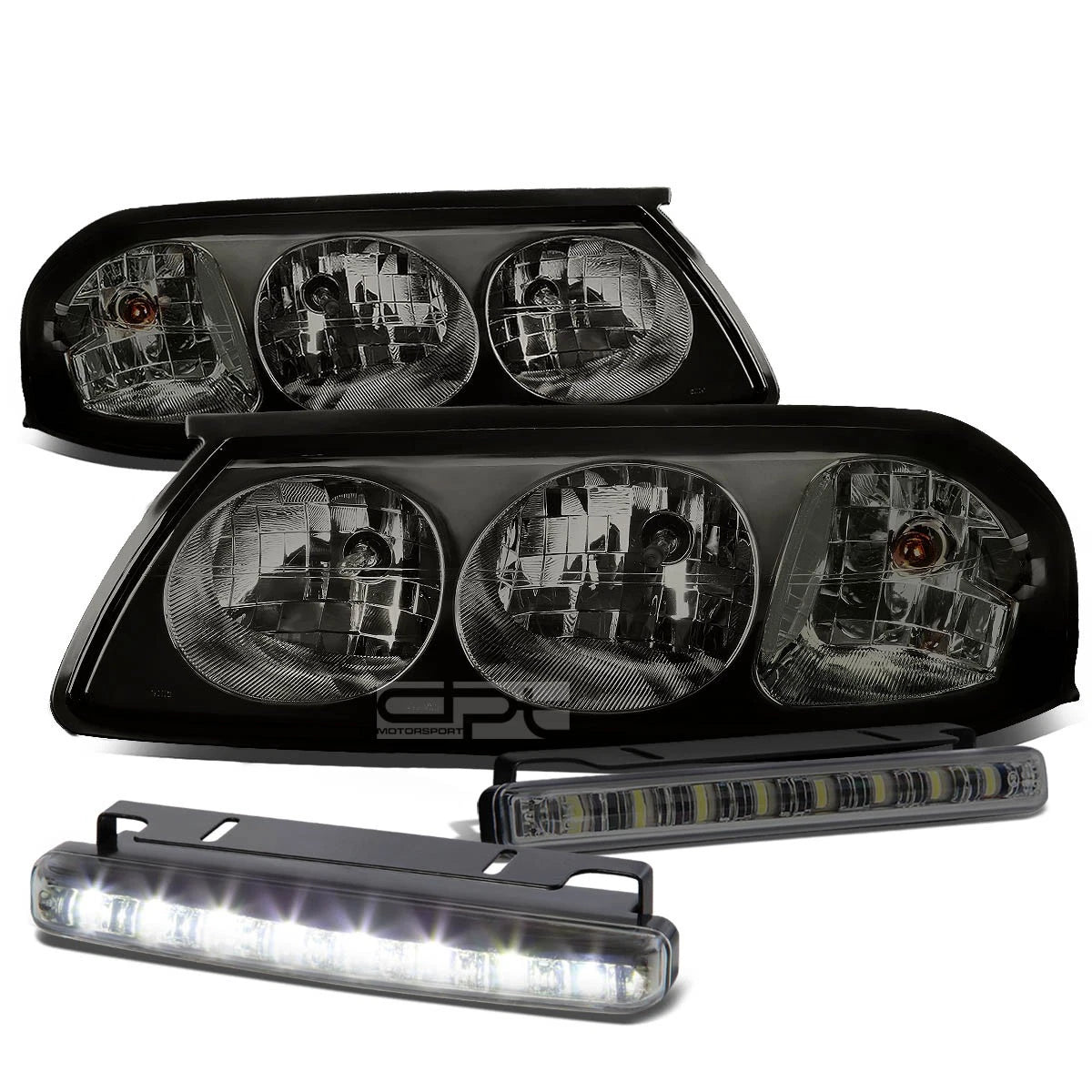 Smoked Housing Tinted Headlight + Corner Signal + LED Fog Light Set for Impala (2000–2005)