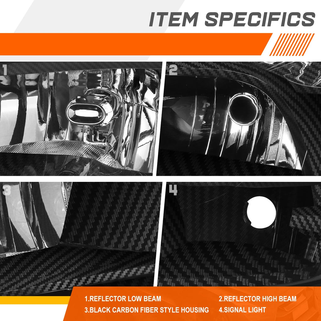 Carbon Fiber Pattern Headlights for Dodge Ram 1500 2500 3500 (2009–2012)