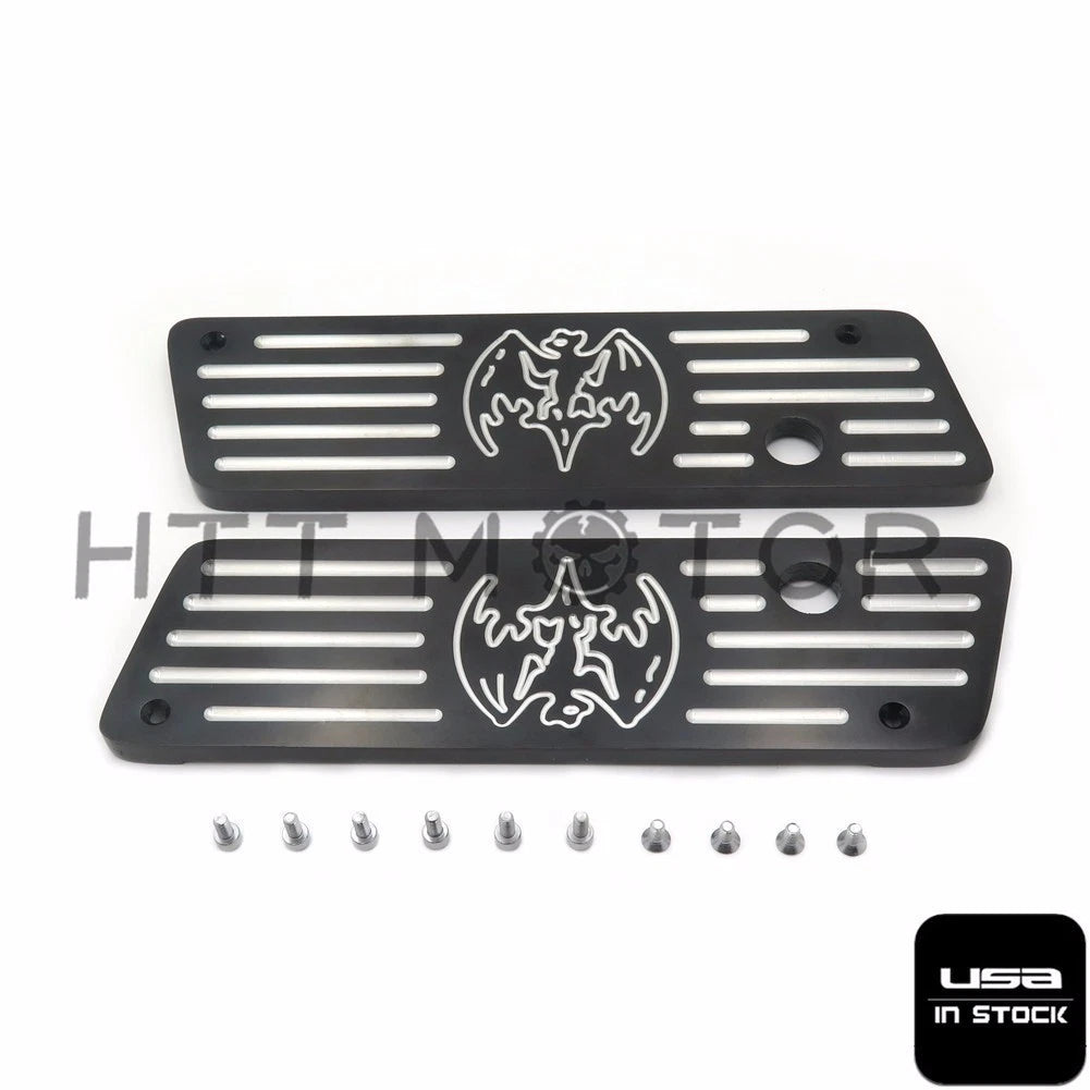 Set of 2 Black Bat Saddlebag Latch Covers for Harley FLH/FLT (1993–2013)