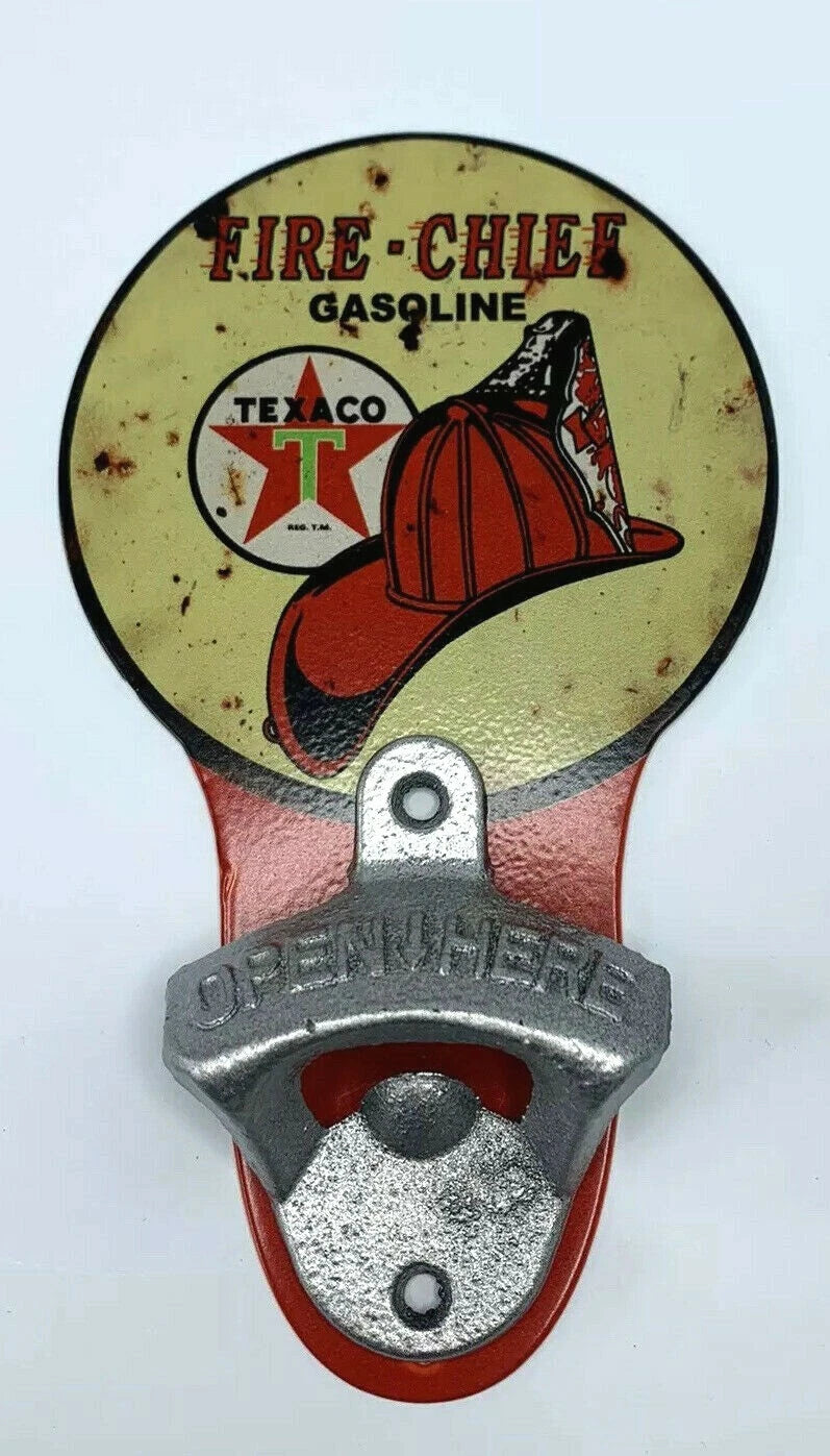 Vintage Style Texaco Fire Chief Wall Mount Bottle Opener Metal Sign (1930–)