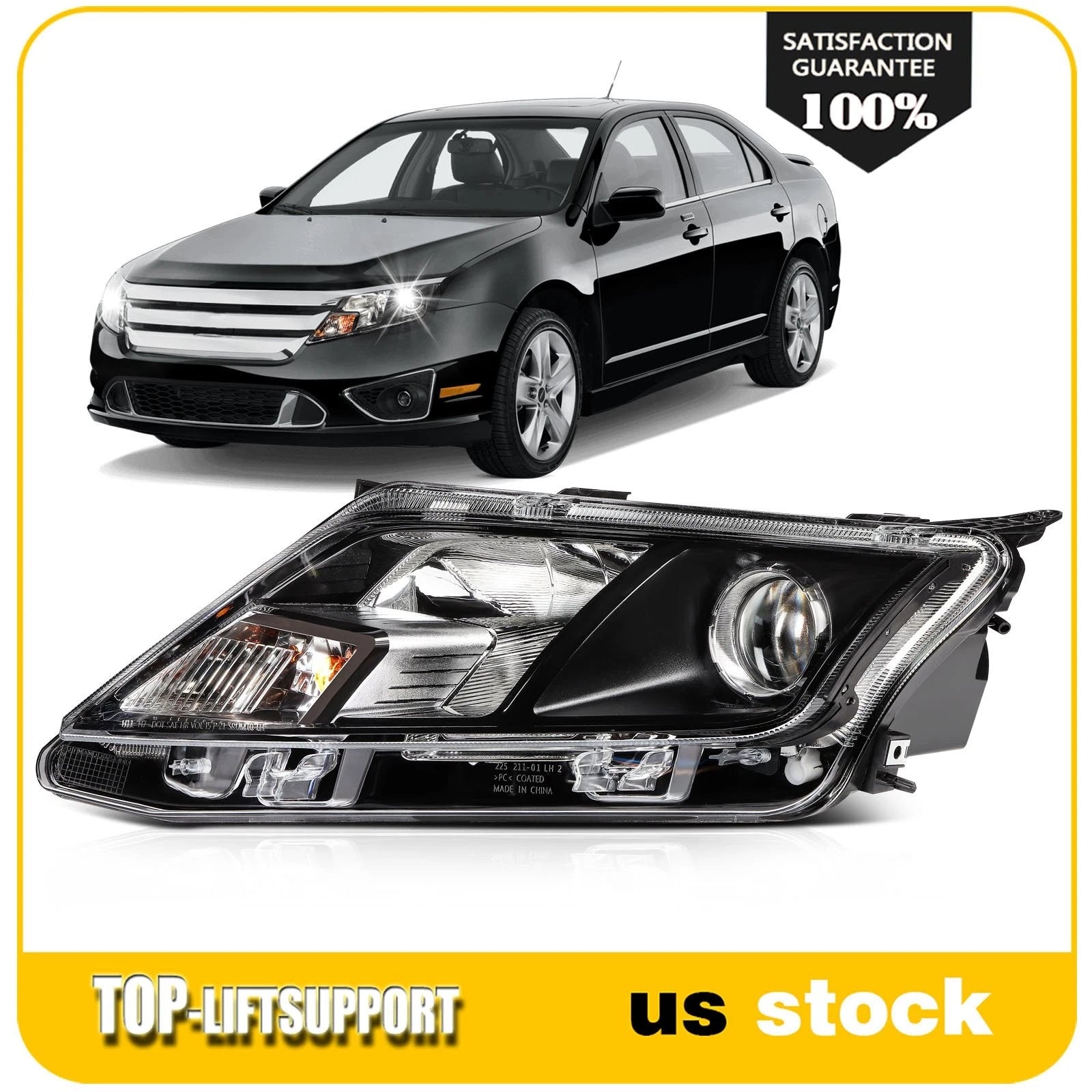 Driver Side Headlight Assembly for Ford Fusion (2010–2012) Black Housing