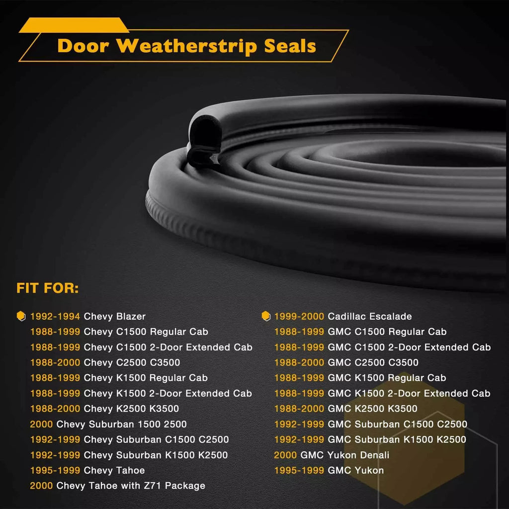 2X Rubber Door Weatherstrip Seals for Chevy GMC Suburban C/K 1500 2500 3500 (1990–1999)