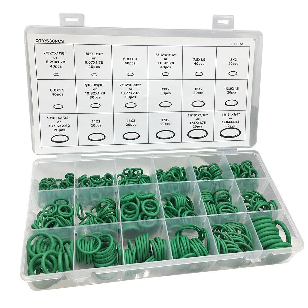 Set of 530 O Rings for Automotive Applications (Green)