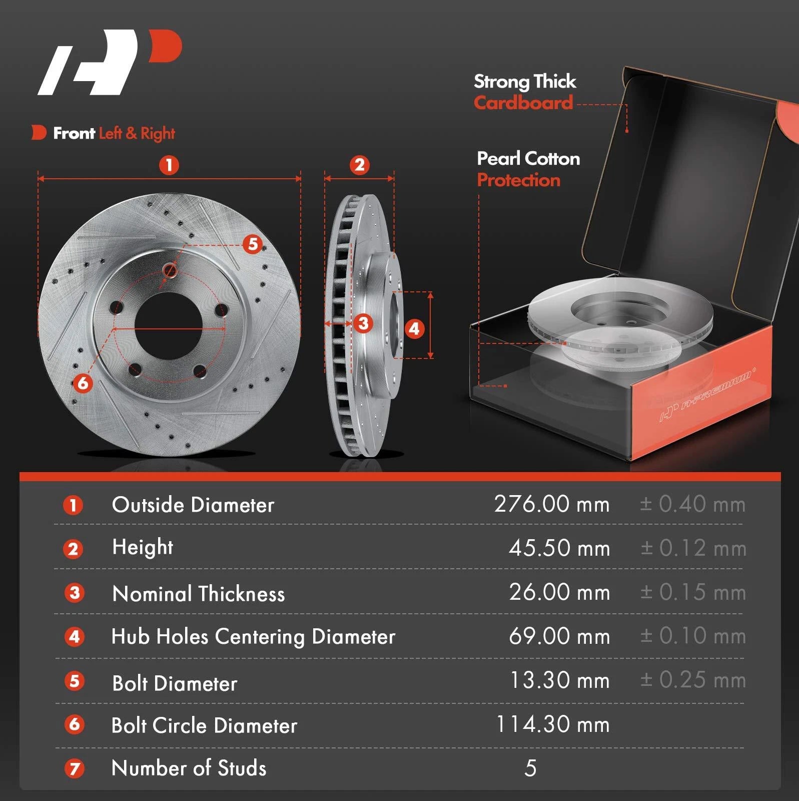 Front Drilled Brake Rotors & Ceramic Pads for Dodge Caliber (2007-2012)