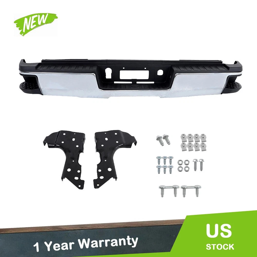 Chrome Steel Rear Bumper Assembly for Silverado Sierra 2500 3500 (2015–2019)
