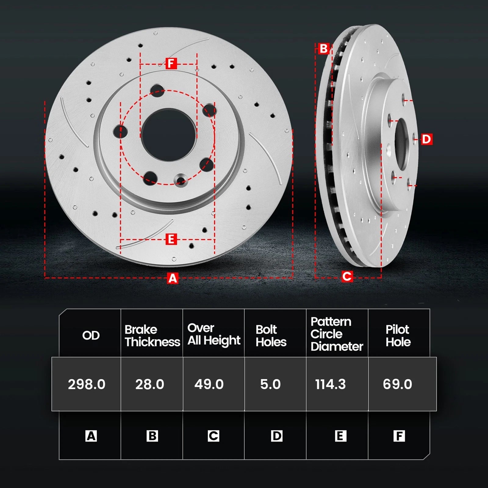 Front Drilled Rotors Brake Calipers Brake Pads for Hyundai Santa Fe (2007–2009)