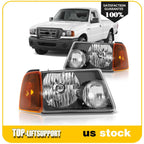 Pair Headlight Assemblies for Ford Ranger (2001–2011) Black Housing Amber