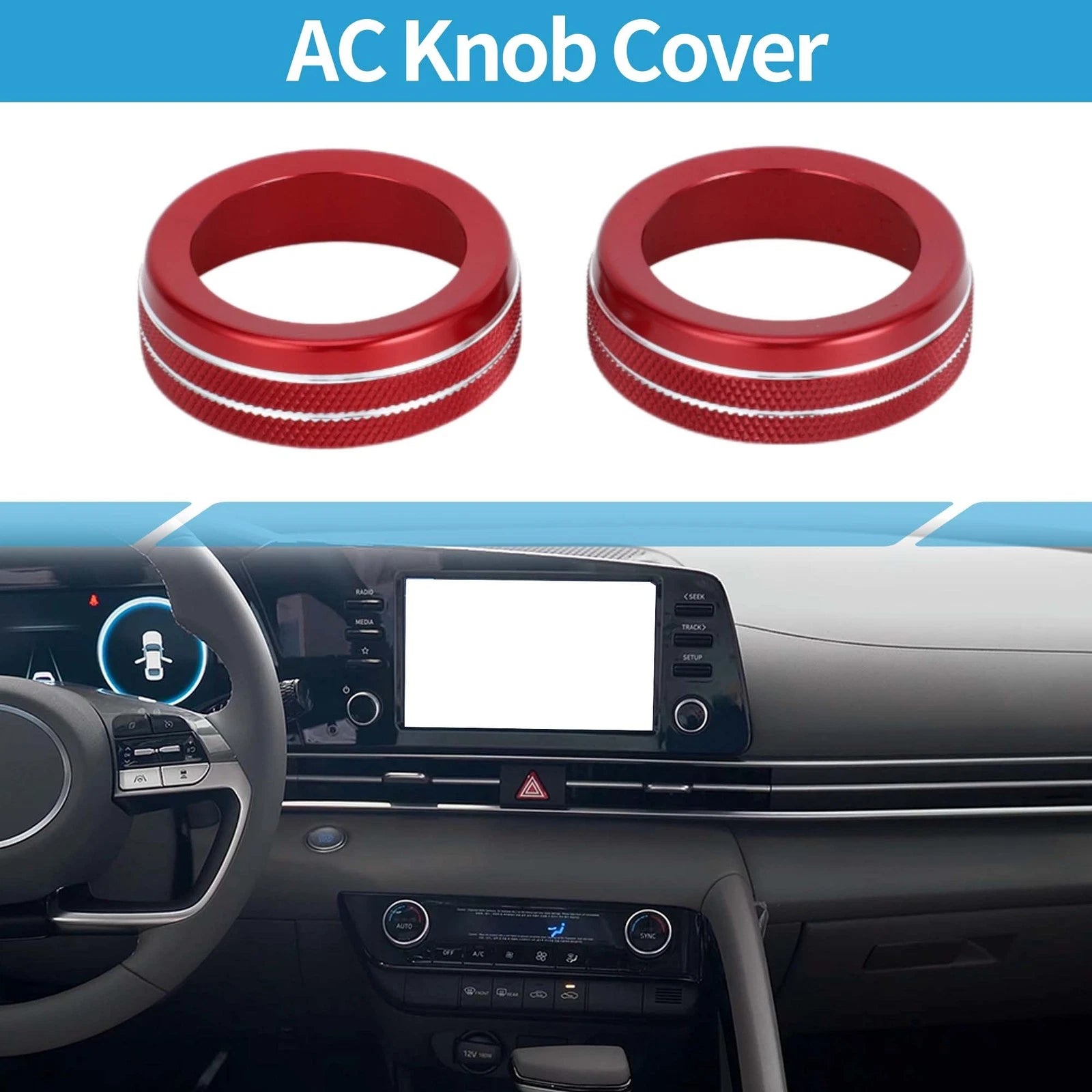Set of 2 AC Climate Heater Switch Knob Cover Ring for Hyundai Elantra (2021–2024) Red